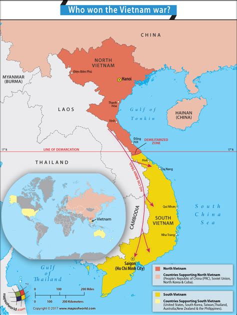 Map Of Vietnam Highlighting North And South Vietnam In Color
