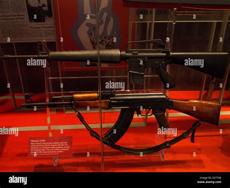Weapons Of The Vietnam War American M16 Machine Gun Next To The