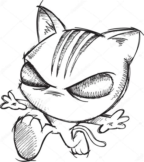 Doodle Sketch Ninja Cat Vector Illustration Art Stock Vector Image By