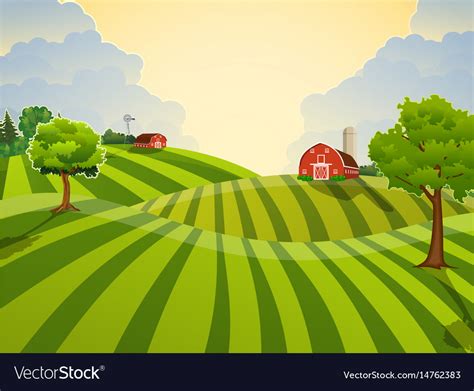 Cartoon Farm Green Seeding Field Royalty Free Vector Image