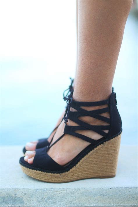 Black Strappy Wedges | Black Wedges | Cute Wedges - Saved by the Dress