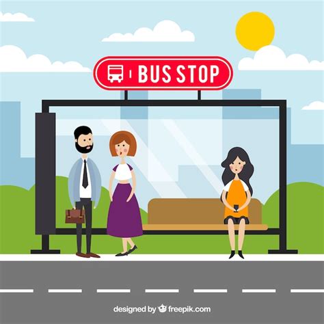 Free Vector People Waiting For The Bus With Flat Design