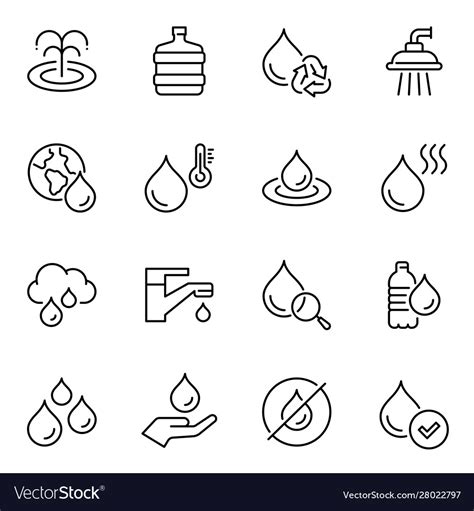 Water Usage Thin Line Contour Icons Set Royalty Free Vector