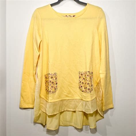 Evys Tree Tops Nwt Evys Tree Yellow Tunic With Floral Pockets