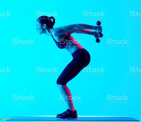 Woman Exercsing Weights Fitness Exercices Isolated Stock Photo