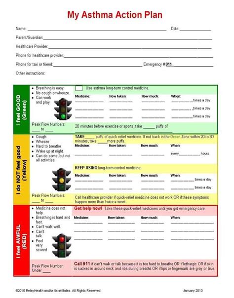 Printable Asthma Peak Flow Chart