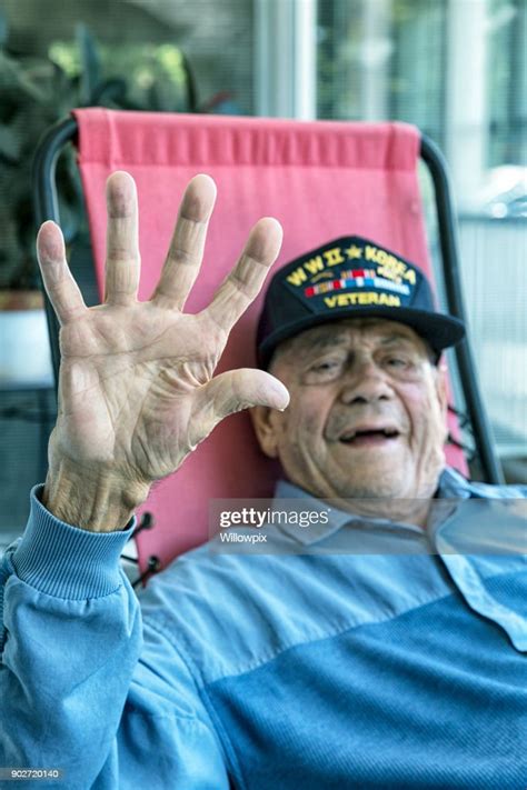 Smiling Elderly Wwii And Korean Conflict Military Veteran Sitting