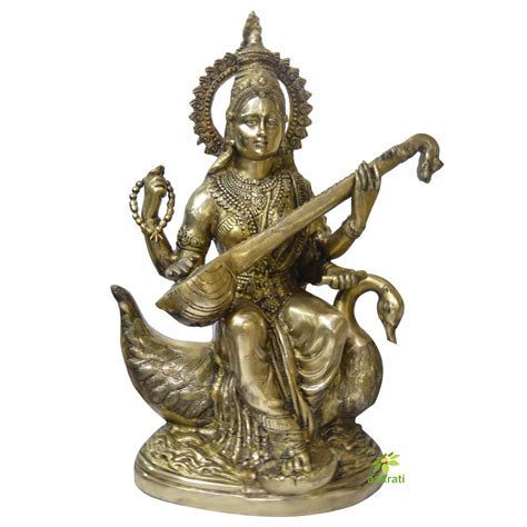 Saraswati Large Solid Brass India Goddess Mata Saraswati Maa Statue Sculpture 28 Inch Buy