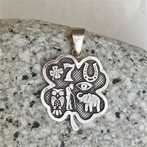 Sterling Silver Antiqued Good Luck Charm Tag Symbols 4 Leaf Etsy