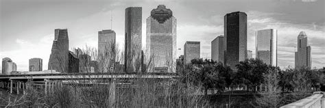 Downtown Houston Skyline Panorama In Black And White
