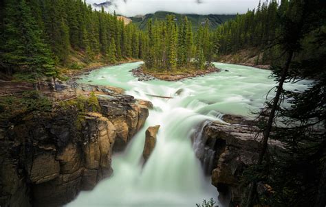 Wallpaper Forest Trees River Rocks Waterfall Canada Albert