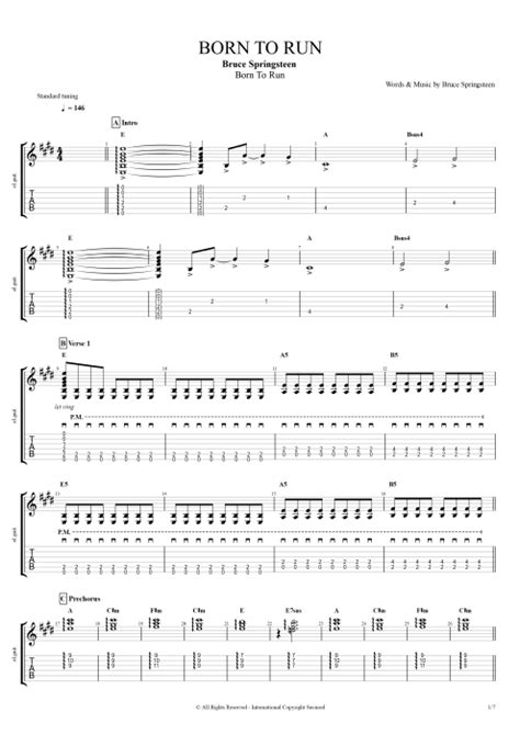 Born To Run By Bruce Springsteen Full Score Guitar Pro Tab