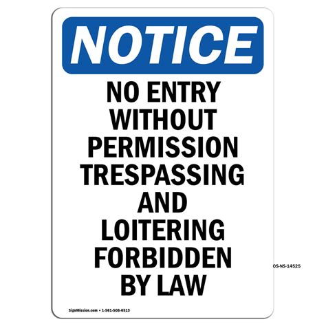 Osha Notice Signs No Entry Without Permission Trespassing Decal