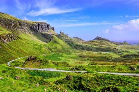 View Of Quiraing Mountains And The Road Scottish Highlands Stock Image
