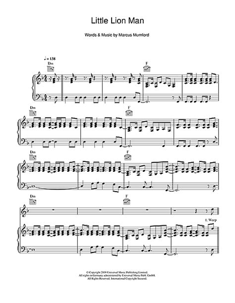 Little Lion Man Sheet Music By Mumford And Sons Piano Vocal And Guitar