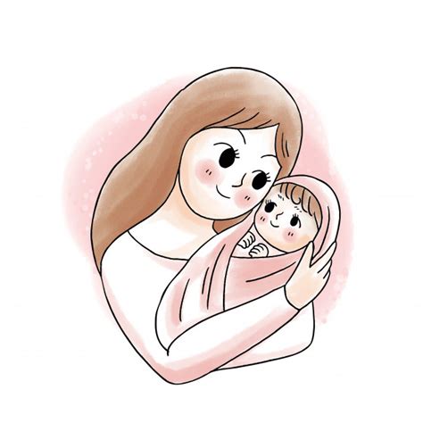 Dibujos Animados Lindo Dulce Madre Abrazando Bebé Vector