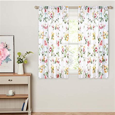 Mrtrees Printed Sheer Curtains 54 Inches Long Living Room Floral Leaf