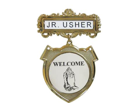 Badge Jr Usher Welcome Praying Hands Pin Back Brass