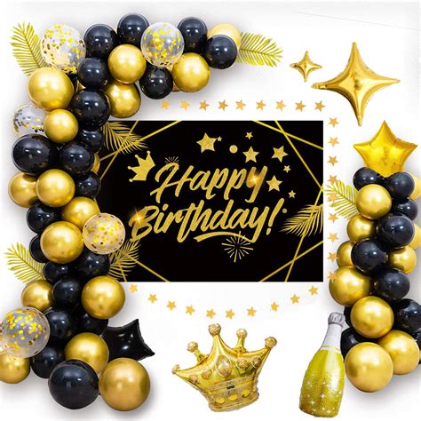 Buy Black And Gold Birthday Party Decorations X In Happy Birthday Sigh Backdrop Metallic Gold