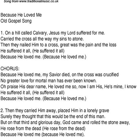 Because He Loved Me Christian Gospel Song Lyrics And Chords