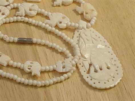 Vintage Faux Ivory Carved Elephant Necklace Etsy