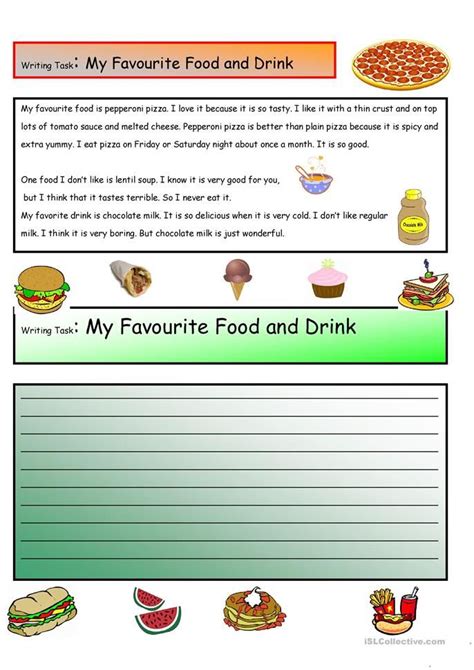 Creative Writingmy Favorite Fooddrink 12 A1 Level Worksheet Free