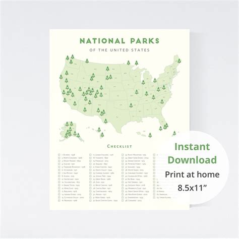 Map Of 63 National Parks Poster 85x11 Download Print Etsy