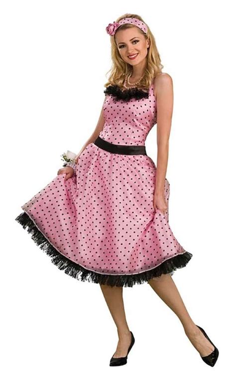 50s Polka Dot Prom Dress Adult Womens Rock N Roll Fancy Dress Halloween Costume Ebay