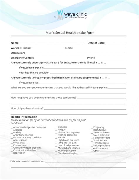 Mens Sexual Health Intake Form Wave Clinic Fill Out Sign Online And Download Pdf