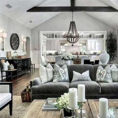Farmhouse Living Room With Grey Couch Jalanblogger