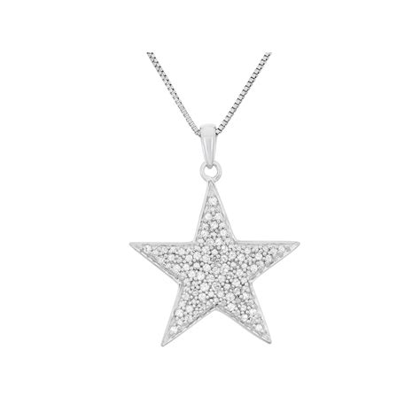 14 Carat Tw Diamond Sterling Silver Star Pendant Necklace Star