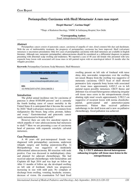 Pdf Periampullary Carcinoma With Skull Metastasis A Rare Case Report