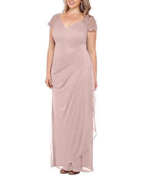 Xscape Plus Size Lace Shoulder Gown Macys