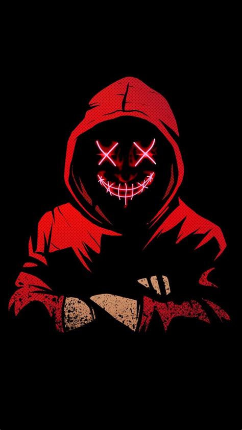 Hoodie Scary Neon Mask Iphone Wallpapers Iphone Wallpapers