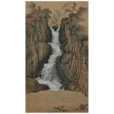 Japanese Scroll Painting 19th Century Nachi Waterfall By