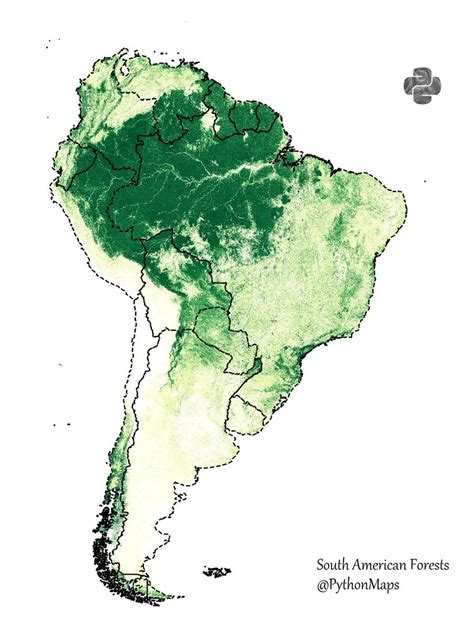 South American Forests Map With Country Borders Maps On The Web