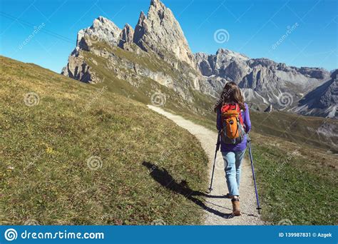 Tourist Girl At The Dolomites Stock Image Image Of Hiking Hiker