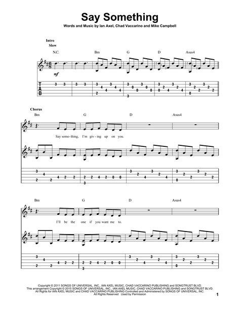 Say Something Sheet Music A Great Big World Solo Guitar