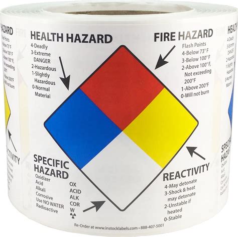 Right To Know Labels Health Fire Reactivity Specific Hazard X Inch