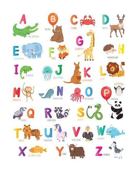 Animal Alphabet Printable Abc Print Chart Kids Wall Art Woodland