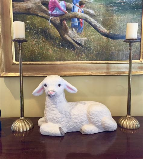 Lamb Statue, Vintage Ceramic Lamb Figurine Centerpiece Decor, Nursery Decor, French Country ...