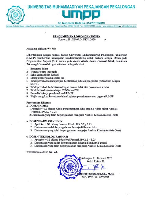Pt pemalang batang toll road didirikan dengan berdasar pada akta notaris bonardo nasution, s.h., no. Lowongan Kerja Dosen UMPP - Universitas Muhammadiyah ...