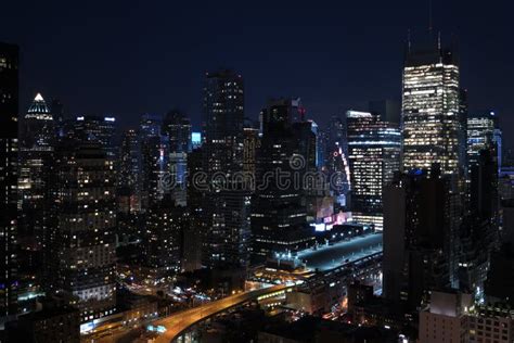 Panorama Of Skyscrapers Of New York City Manhattan View Of Night