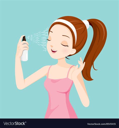 Girl Spraying Mineral Water On Her Face Royalty Free Vector