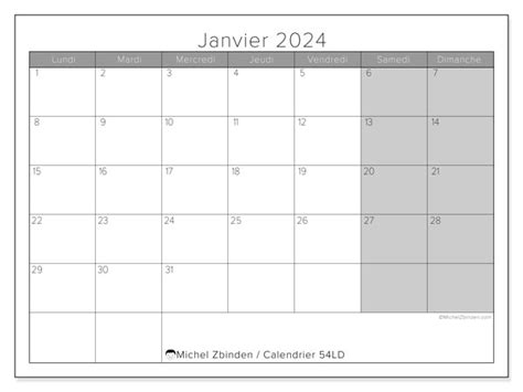 Calendrier Janvier 2024 54ld Michel Zbinden Mc