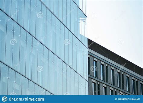 Modern Office Building Facade Abstract Fragment Shiny Windows In Steel