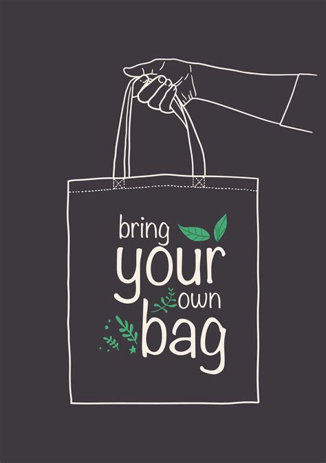 Bring Your Own Bag Poster Zero Waste Vector Illustration With Hand