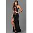 Embroidered Open Back Black Maxi Party Dress PromGirl