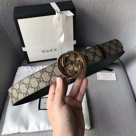 Gucci Unisex Gg Supreme Belt With G Buckle In Beigeebony