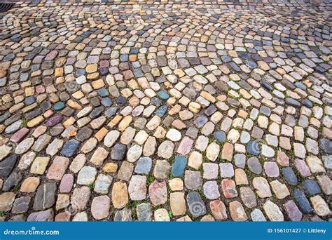 Colorful Cobblestone Pattern On Old European Cobbled Street Stock Image